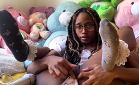 Ebony Teen Stuffs Her Panties In Her Pussy And Masturbates