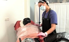 Femdom Nurse Working Her Skilled Hands On Slave's Cock