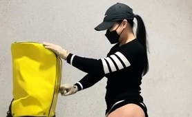 Pantyless Oriental Mistress Practicing Her Golf Swing
