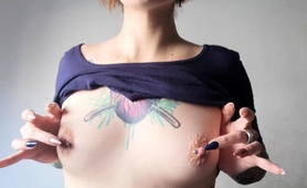 Tattooed Milf Vixen With Small Tits Plays With Her Nipples