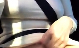 Busty Amateur Babe In Stockings Touches Herself In The Car